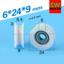 SWMAKER-Paquete de polea de nailon de plástico, 6x24x9mm, tipo U, con rodamiento 625, para rueda de rodillo plana 2024 - compra barato