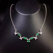 Uloveido Tested Emerald Butterfly Necklace for Women, 925 Sterling Silver Wedding Jewelry, 3*4mm Velvet Box Certificate FN181 2024 - buy cheap