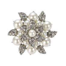 Rhodium Silver Plated Clear Rhinestone Crystal Cream Pearl Lotus and leaf Flower Wedding Brooch Bouquet 2024 - buy cheap
