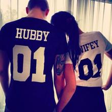 BKLD 2018 Street Runway Couple Funny Letter Print T Shirt Men Women HUBBY WIFEY 01 Summer Lovers T Shirt For Loved Casual Tees 2024 - buy cheap