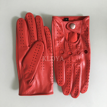 New Arrival Luxury Men Goatskin Gloves Fashion Red Genuine Leather Unlined Driving Gloves Solid Wrist Breathable Women Mittens 2024 - buy cheap