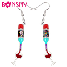 Bonsny Enamel Alloy Rhinestone Red Wine Bottle Earrings Drop Dangle Fashion Vintage Lightweight Jewelry Women Girls Ladies Gift 2024 - buy cheap