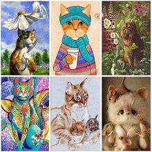 Pintura de diamante 5D DIY de gato de dibujos animados, bordado de diamantes cuadrados, punto de cruz completo de animales, decoración de pared, arte, bordado de diamantes 2024 - compra barato