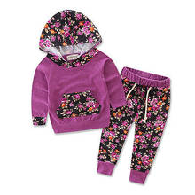 New Autumn Winter Floral Baby Girls Warm Infant Clothes Set Purple Hooded Tops+Pants 2PCS Outfits Set 2024 - buy cheap
