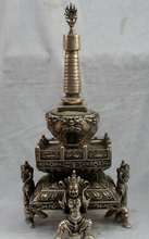 16 "Тибетский тибетский серебряный Небесный король молитвенный храм чаитья ступа Будды украшение пагоды 100% настоящая латунь бронза AE1024 2024 - купить недорого