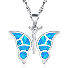 ROLILASON Blue Butterfly Shape  silver color Stamped Opal Necklace Pendant Fashion Anniversary Gift OP855 2024 - buy cheap