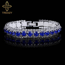 TREAZY Navy Blue Wedding Crystal Bracelets For Women Silver Plated Rhinestone Chain Link Bracelets & Bangles Femme Pulseira 2024 - buy cheap
