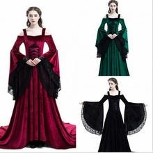 Women Medieval Renaissance Bell Sleeve Queen Gown Cosplay Costume Maxi Dress S-2XL 2024 - buy cheap