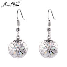 JUNXIN Flower White Opal Earring Female Long Drop Earrings Silver Color Earrings For Women Fashion Jewelry 2024 - buy cheap