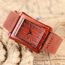 Creative Rectangle Dial Wood Watch Natural Handmade Light Bamboo Fashion Men Women Casual Quartz Wristwatch Genuine Leather Gift 2024 - buy cheap
