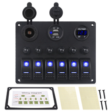 6 gang interruptor do painel de controle do carro barco marinho com disjuntores + led voltímetro carro switches dupla usb carregador 2024 - compre barato