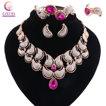 Conjunto de joyería de cuentas africanas, conjunto de joyería de Dubái Para Boda nupcial para mujer, conjunto de pendientes y collar de cristal de Color dorado, juego de 5 colores 2024 - compra barato