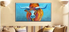 Hand Painted Modern Spain Bullfight Animal Canvas Painting Wall Artwork Handmade Yellow Cow Decorative Oil Painting on Canvas 2024 - buy cheap