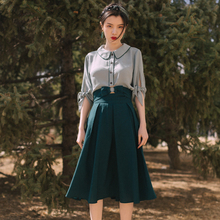 Spring/Summer Women's Dress Vintage Art Hepburn British College Style Turn-down Collar Fashion Dress Set 2024 - buy cheap