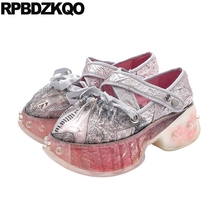 Sneakers Printed Creepers Transparent Elevator Muffin Handmade Wide Fit Shoes Ladies Platform Genuine Leather Pink Flats Women 2024 - buy cheap