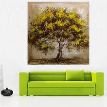 Pintura a óleo feita à mão em tela pintura a óleo árvore flor amarela tela moderna abstrata arte de parede sala de estar pintura 2024 - compre barato