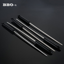 5 Pieces Stainless Steel Barbecue Skewer with Black Handle Shish Kabob Sticks Flat Metal BBQ Stick Grilling Tool 17.7'' /45cm 2024 - buy cheap