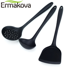 ERMAKOVA 3 шт./компл. антипригарная силиконовая лопатка, лопатка, скиммер, ложка для супа, термостойкая кухонная утварь (черная) 2024 - купить недорого