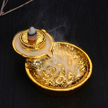 The Gold Backflow Incense Burner Ceramic Buddhist Character Cone Cense Holder Home Decoration Accessories Adornos Para Sala Base 2024 - buy cheap