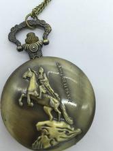 Relógio de bolso de quartzo antigo para homens, colar de bronze, antiguidade, cavalo de passeio, escultura traseira, presente masculino p93 2024 - compre barato