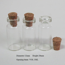 1000x1ml esvaziam mini garrafas claras de vidro com cortiça de madeira 1cc pequenas amostras de vidro transparente frascos de amostra recipiente de rolha de cortiça 2024 - compre barato