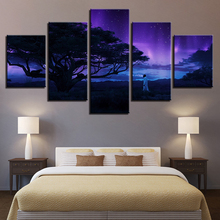 Quadro Moderno Art Prints 5 peças Da Árvore E Roxo Céu Estrelado Céu Noturno Cena Modular Pintura Da Lona Da Parede Da Sala Pictures decoração 2024 - compre barato