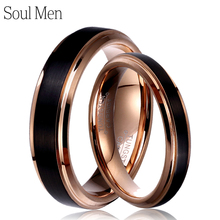 Soul Men 1 Pair Tungsten Carbide Wedding Band Black & Rose Gold Color Couple Rings Set 6mm for Male 4mm for Female 2024 - buy cheap