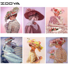ZOOYA-pintura de diamantes 5D DIY, bordado de diamantes de imitación completo, punto de cruz, sombrero de mujer, personaje RF1015 2024 - compra barato