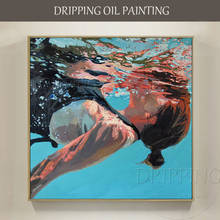 Artist Hand-painted High Quality Modern Swimming Portrait Oil Painting on Canvas Hand-painted Abstract Diving Oil Painting 2024 - buy cheap