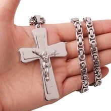 Big Size Christian Stainless Steel Silver Color 3 Layers Cross Jesus Men Boys Pendant Necklace Byzantine Chain 18-40"Long Choose 2024 - buy cheap