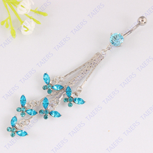 Crystal Tassel butterfly Navel bar body piercing Belly button ring  fashion Navel ring 14G 316L surgical steel bar Nickel-free 2024 - купить недорого