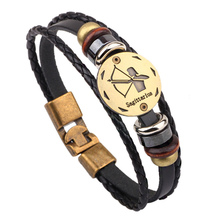 12 Constellations Bracelets Fashion Jewelry Leather Bracelets Men Women Lucky Alloy Sagittarius Vintage Punk Bracelet YW651 2024 - buy cheap