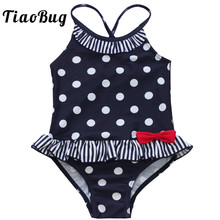 TiaoBug/Летний детский черный цельный купальный костюм в горошек с оборками для девочек, детский купальный Купальник с леопардовым принтом, купальный костюм 2024 - купить недорого