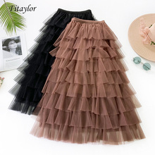 Fitaylor Summer Women Tulle Skirt Elastic Waist Sweet Ball Gown Skirts Female High Waist Slim Medium Long Fairy Skirt 2024 - buy cheap