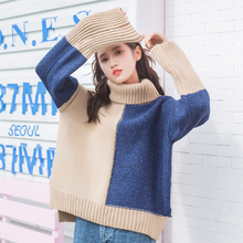Casual Loose Stitching Turtleneck Sweater Female Korean Kawaii Women's Sweaters Japanese Harajuku Ulzzang Clothing For Women 2024 - buy cheap