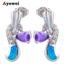 Blue Fire Opal stamp Silver Stud Earrings Wholesale  Retail Purple Crystal  Fashionl Jewelry Opal Jewelry OE198A 2024 - buy cheap