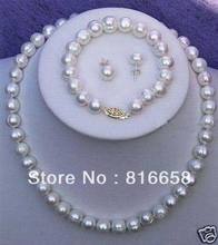 Conjunto de pendientes y collar de perlas cultivadas en agua dulce, pulsera, collar, 10-11MM 2024 - compra barato
