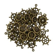 50 peças bronze vintage envio 3d berloque roda de leme amuletos conectores diy joias descobertas 2024 - compre barato