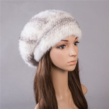 Natural mink fur hat para mulheres outono inverno quente malha chapéus de pele cores preto branco cinza boina de pele H143 5 2024 - compre barato