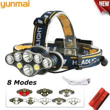 Linterna frontal impermeable para acampada, linterna de acampada con 8 modos USB, 20000LM, faro LED COB + T6, 5/6/7/8 LED, batería 18650 2024 - compra barato