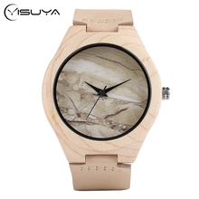 Men's Wristwatch Maple Wood Women Watch Genuine Leather Band Wood Watches Quartz Marble Dial Men Best Gifts Creative Item 2024 - buy cheap