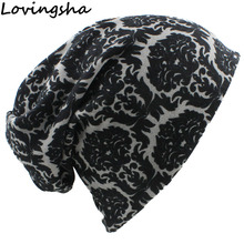 LOVINGSHA брендовая осенне-зимняя многофункциональная женская шапка с винтажным дизайном, тонкие шапки-бини, модный шарф для девушек HT062 2024 - купить недорого