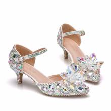 Summer color rhinestone pointed toe stiletto high heel bridal wedding shoes large size banquet dress all-match female sandals 2024 - compre barato