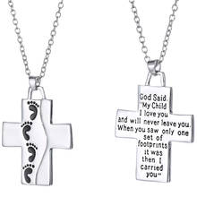 God Said on Back Footprints Cross Pendant Necklace Will Never Leave You Prayer Cross Necklace Jewelry Gifts For Women Men Kids 2024 - buy cheap