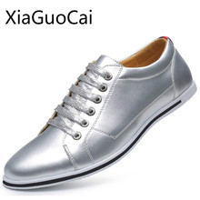 Big Size 47,48 Spring High Quality Men Casual Shoes Sliver Solid Breathable Leather Male Casual Flat Sneakers Basic Shoes 2024 - buy cheap