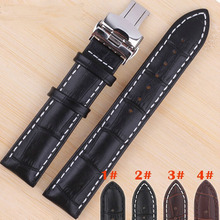 2014 New Arrival High Quality Black Genuine Leather Watch Band Strap Deployment Steel Buckle Wrist Watch Band 18 19 20 22 24mm 2024 - buy cheap