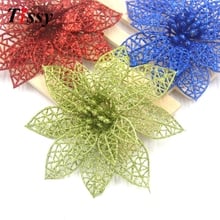 Flores artificiales con purpurina, adornos de flores de Navidad, bricolaje, adornos de árbol de Navidad, hogar, boda, fiesta de Navidad, 3 unids/lote 2024 - compra barato