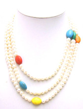 Qingmos Natural Freshwater White Pearl Necklace for Women with 6mm Round Pearl 60" Long Necklace Multicolor Turquoises Necklace 2024 - buy cheap