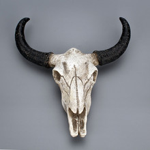 Resin Longhorn Cow Skull Head Wall Hanging decoration 3D Animal Wildlife Sculpture Figurines Crafts Horns for Home Decor 2024 - buy cheap