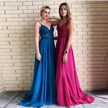 Spaghetti Straps Blue Pink Prom Dresses Long Chiffon Appliques Formal Party Gowns 2019 Prom Gowns Vestido De Formatura Hot Sale 2024 - buy cheap